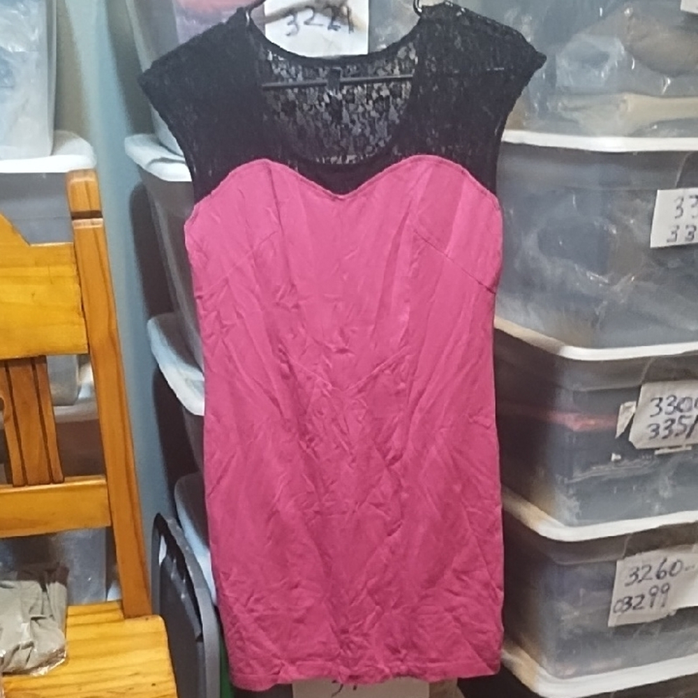 City Strats Pink/Black Lace Dress